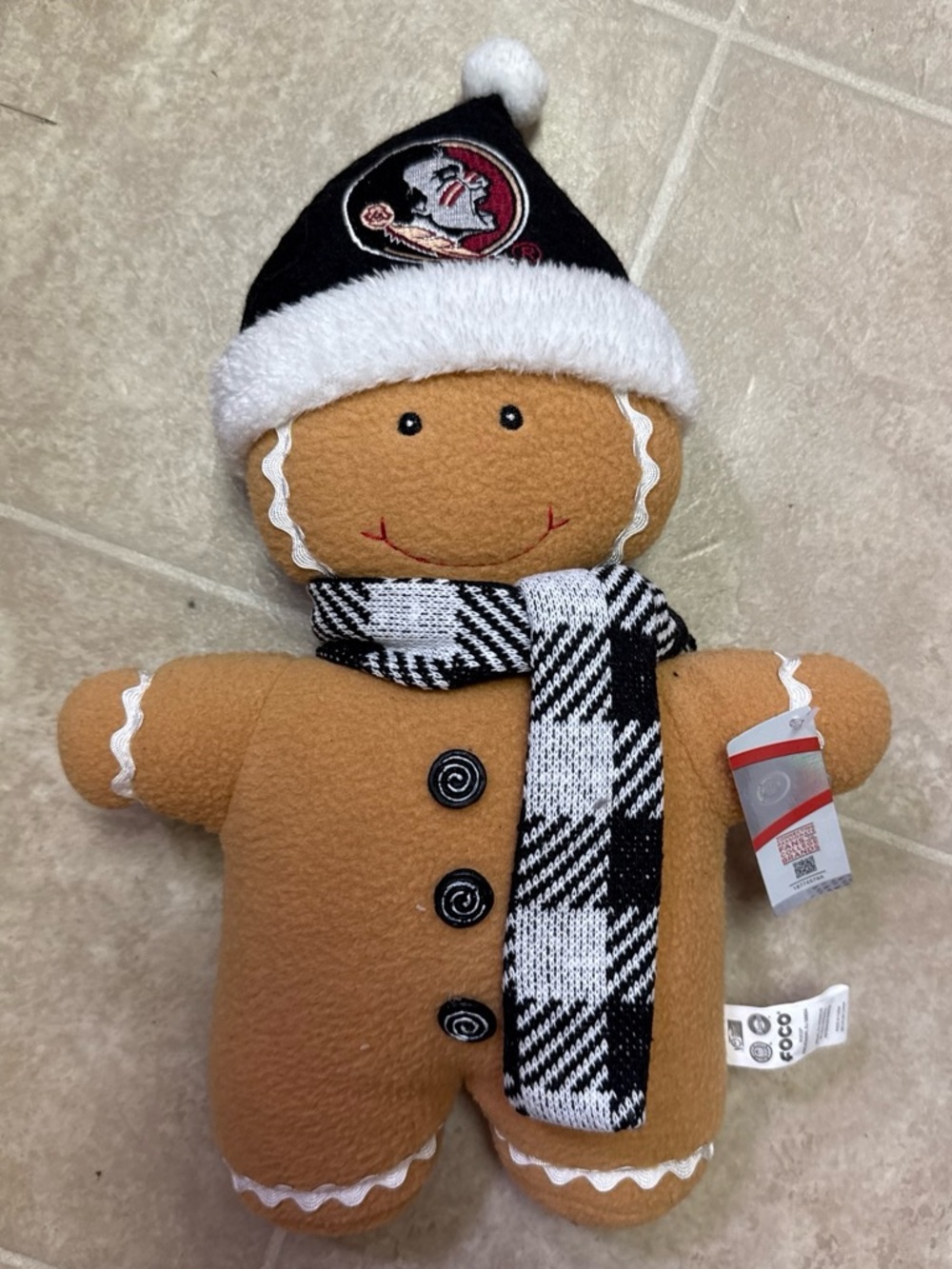 Florida Seminoles Plush Gingerbread Holiday Doll - Brown with Black Hat & Scarf
